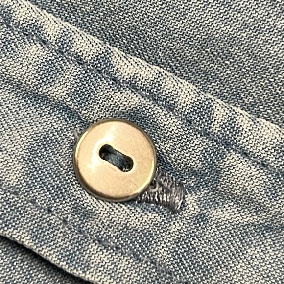 ZARA Denim Chambray V-Neck Tab SLV Tencel Casual Boho Office Boyfriend Shirt M - Picture 6 of 16